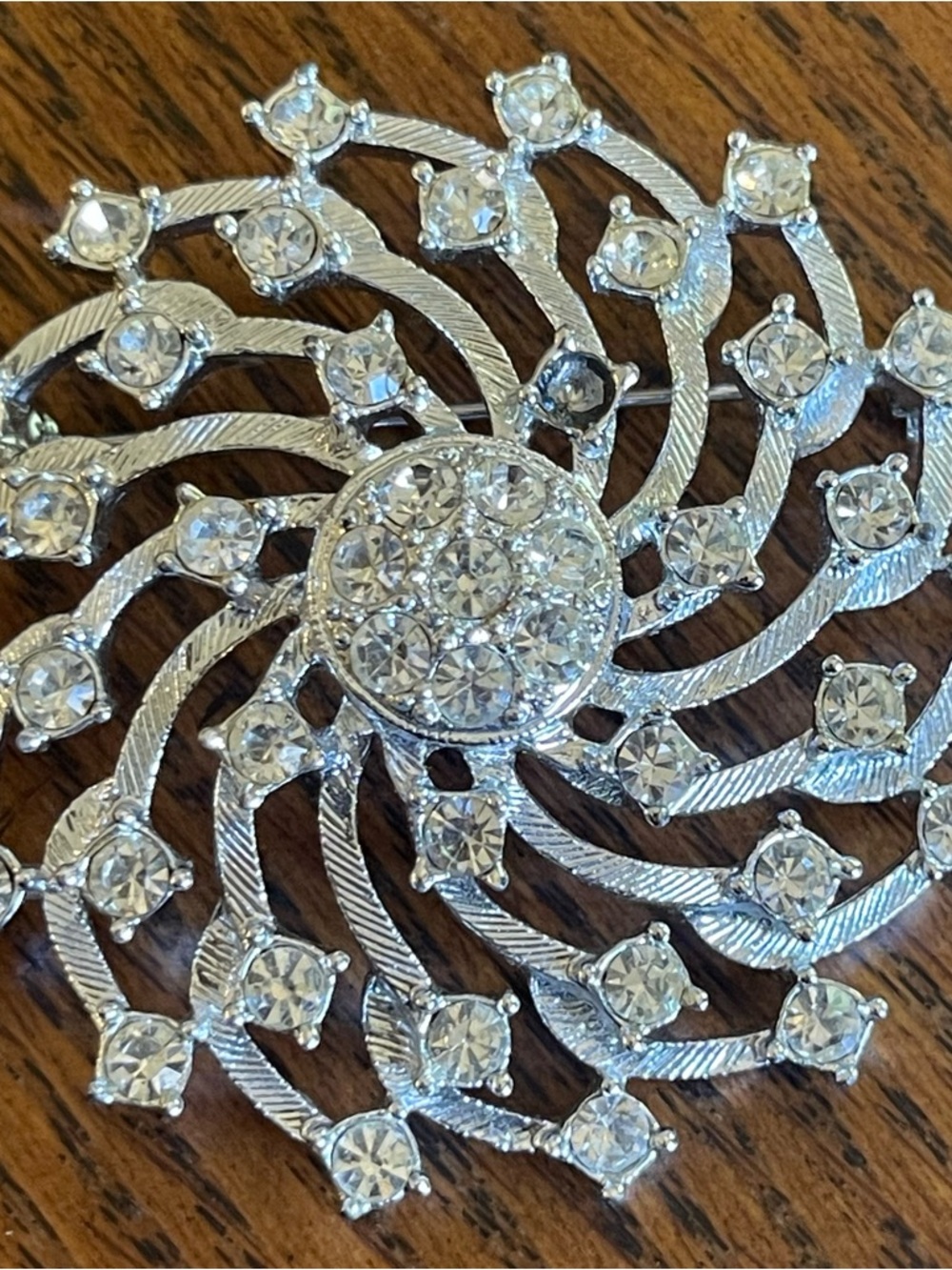 Vintage Signed Emmons Atomic Swirl Sunburst Rhinestone Brooch Pin